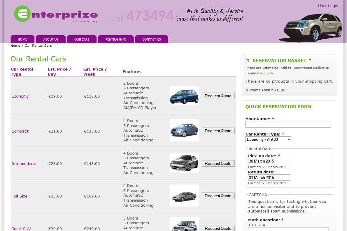 Enterprize autos rental car details page screenshot