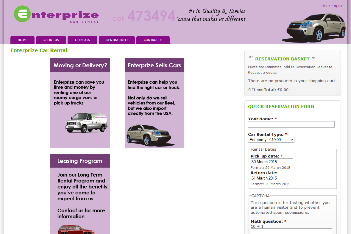 Enterprize autos car rental website screenshot